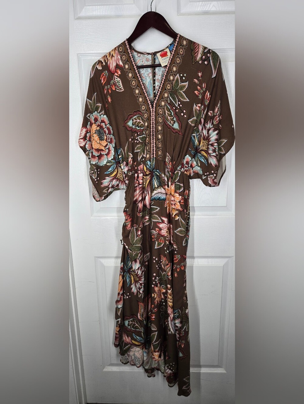 Farm Rio x Anthropologie Valentina Floral Maxi Dress XS Brown Boho Resort - Picture 12 of 17